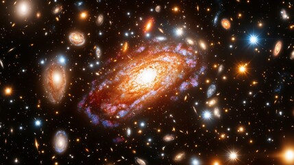 Wall Mural - A mesmerizing space scene with vibrant nebulas and distant galaxies. Abstract cosmic background filled with star clusters and colorful interstellar clouds.
