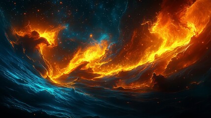 Wall Mural - A dynamic cosmic landscape of glowing nebulas and distant galaxies. Abstract space background with vibrant colors and shimmering starlight patterns.