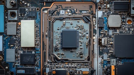 Fototapete - Close-up of electronic circuit board showing cpu and components