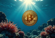 © Galeno - golden bitcoin symbol glows depths surrounded coral formations evoking air mystery futurism underwater amidst