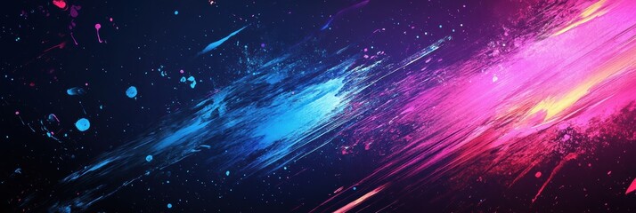 Poster - Abstract paint texture with vibrant streaks of blue and pink on a dark background