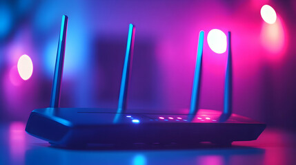 Poster - Modern wireless router in neon light.