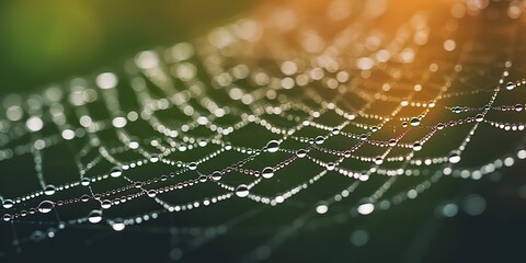 Spider dew web connection trap in morning raining drops decorative background view