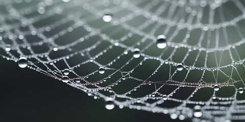 Spider dew web connection trap in morning raining drops decorative background view