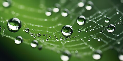 Spider dew web connection trap in morning raining drops decorative background view