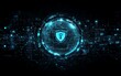 © Itsaree  - Digital globe with cybersecurity elements, glowing data lines and blockchain icons, conceptual graphic style on a dark background, global internet security