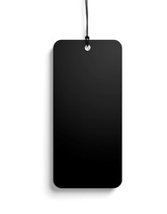 Wall Mural - Blank black rectangular sale tag mockup hanging on white background