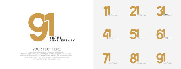 Wall Mural - Anniversary logo set vector design, brown color for celebration event