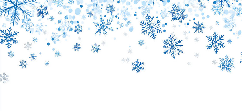 Snowflakes falling, vector illustration, simple shapes, white background