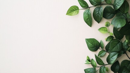 Aufkleber - Green leaves bordering neutral background creating copy space