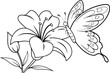 © Sumon - Black and white line art drawing of a butterfly on a lily
