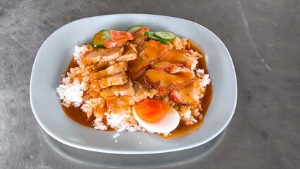 Poster - Red pork and crispy pork on rice, food in Thailand