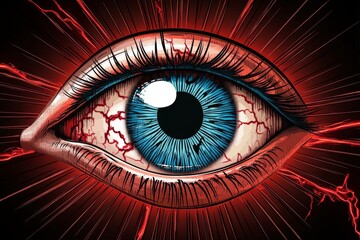 Aufkleber - A pixel art eye with vibrant colors, blinking slowly in a retro-style animation, set against a dark background