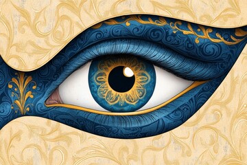 Aufkleber - A vintage-style poster featuring an elegant eye design with ornate patterns and muted tones