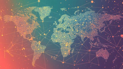 Aufkleber - World map showing interconnected global network with nodes and lines
