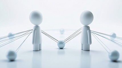 Aufkleber - Two white figurines sharing connections with spheres and lines in a network