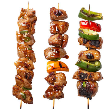 Isolated Yakitori (Grilled Skewered Chicken), Set Against a Transparent Background, Perfect for Food, Japanese Cuisine, or Culinary-Themed Designs