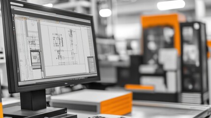 Poster - Computer Monitor Displaying Engineering Plans in Modern Workspace