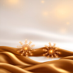 Aufkleber - A serene digital illustration featuring golden waves and sparkling snowflakes against a soft, pastel background.