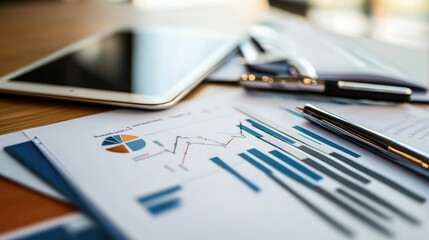 Poster - Business Documents and Financial Charts on a Work Desk Setting