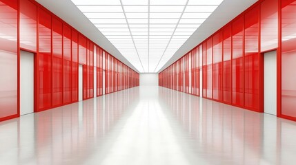 Poster - Modern Red Corridor with Glossy Floors and Bright Lighting Effects