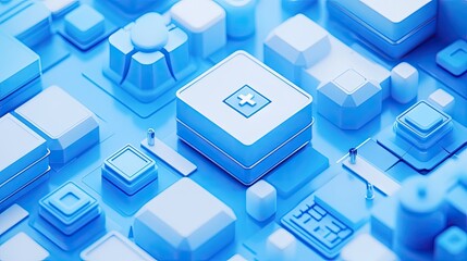 Poster - Abstract Medical Icons in Blue Digital Landscape for Healthcare Use