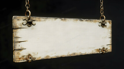 Rustic wooden sign hanging on chains, blank space for text.