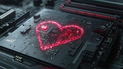 Poster - Heart Circuit Design on Technology Background with Neon Glow Effect