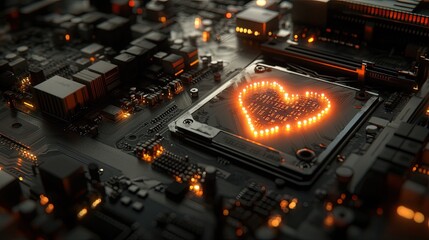 Poster - Heart Shape Illuminated on a Circuit Board in a Digital Environment