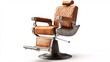 © HISTOCK - Classic brown leather barber chair standing on white background