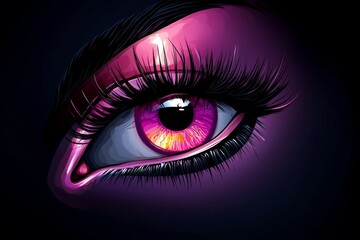 Aufkleber - A pixel art eye with vibrant colors, blinking slowly in a retro-style animation, set against a dark background