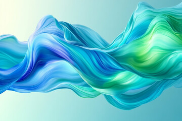 Wall Mural - Swirling liquid paint flows in vibrant blue and green waves on a smooth background, creating a mesmerizing abstract pattern with fluid dynamics