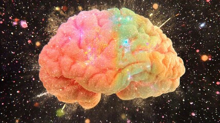 Poster - Colorful Brain in Cosmic Space with Stars and Galaxies Surrounding