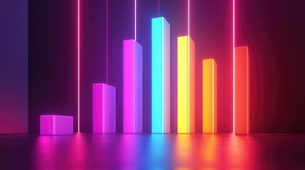 Poster - Colorful Neon Bars and Lines on Dark Background for Data Visuals