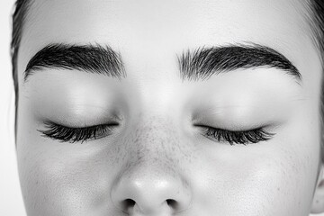 Poster - A serene depiction of closed eyes, framed by thick lashes, with light and shadow playing on the lids