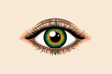 Aufkleber - A vintage-style poster featuring an elegant eye design with ornate patterns and muted tones