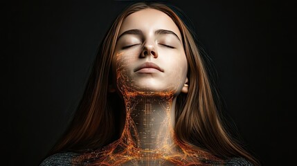 Poster - Ethereal Portrait of Woman with Digital Glow Effect on Neck