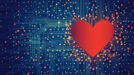 Poster - Heart Shape with Circuit Board Pattern in Modern Digital Design