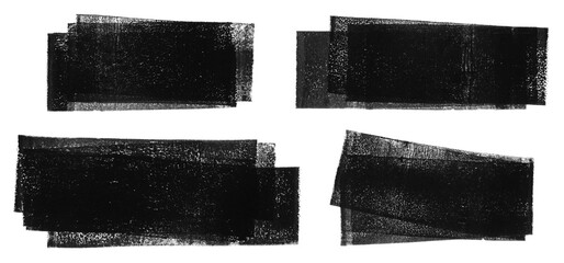 Poster - Linocut, relief printing horizontal layered rectangle grungy textures set. Black and white artistic linocutting text backgrounds, uneven edge. Paint roller stains collection, textured lino ink remains