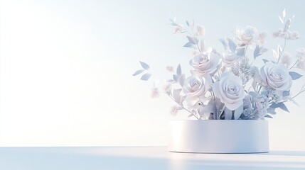 Poster - Elegant White Rose Arrangement in Soft Light with Minimalist Background
