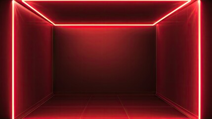 Poster - Futuristic Empty Room with Red Neon Lights for Creative Projects