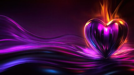 Poster - Colorful Heart with Flames and Waves in Abstract Background