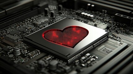 Poster - Heart Symbol Embedded in Computer Circuit Board Artwork