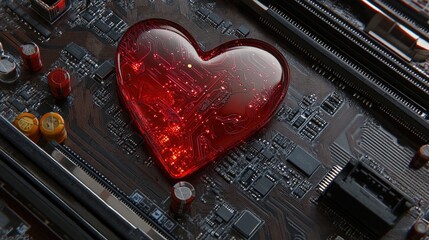 Poster - Heart Shape Design Integrated with Computer Circuitry Technology