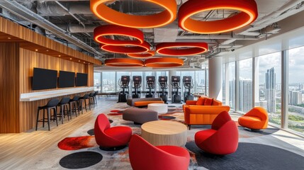 Poster - Modern Office Lounge with Stylish Seating and Vibrant Atmosphere