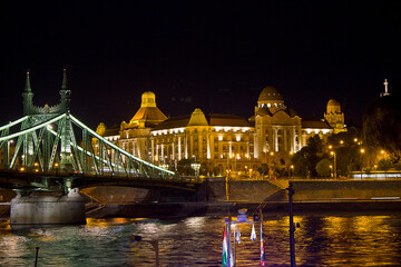 Wall Mural - Hotel Gellert on the bank of Danube. Night Budapest