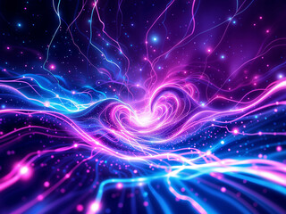 Wall Mural - abstract glowing lines flow creating a vibrant cosmic scene with bright points