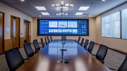 Poster - Modern Conference Room with Large Screen and Boardroom Setup