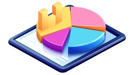Poster - Colorful 3D Pie Chart with Bar Graph on Digital Dashboard Display