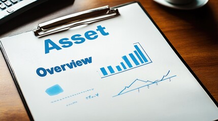 Poster - Business Asset Overview with Charts and Graphs on Wooden Desk